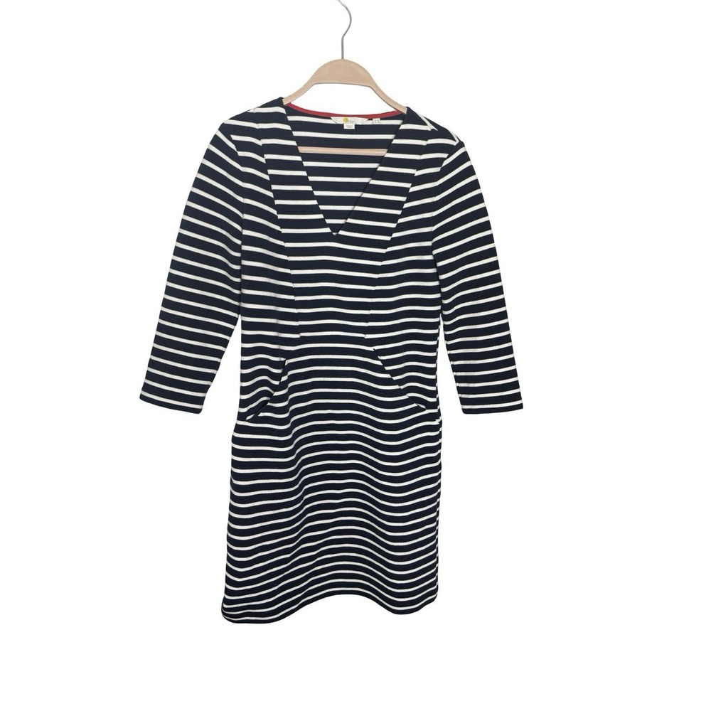 Boden Bronte‎ Ottoman Midi Knit Dress White Navy Stripe Women's Size 4R us uk 8